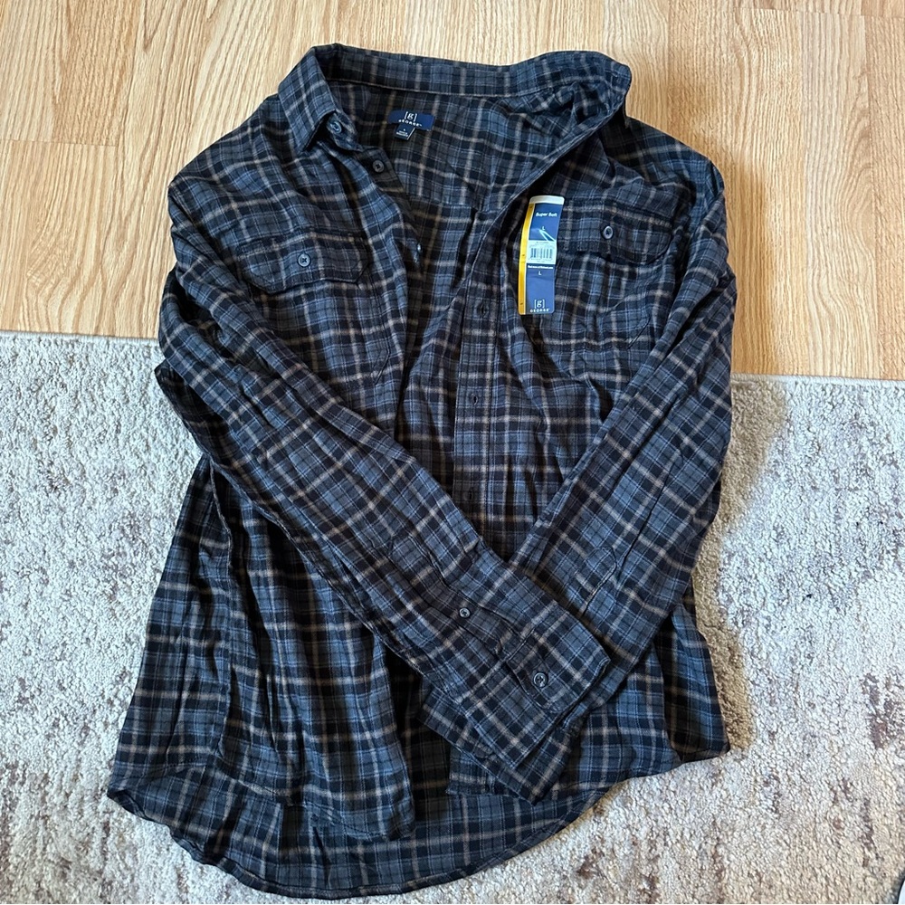 George Men's Casual Plaid Button Down Shirt - Grey and Gold